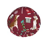 Gorro de ducha impermeable con banda elástica, gorro de ducha reutilizable de doble capa para mujer,Medias de bastones de caramelo de husky Perro festivo Rubí