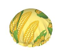 Gorro de ducha impermeable con banda elástica, gorro de ducha reutilizable de doble capa para mujer,Mazorcas de maíz frescas y maduras