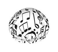 Gorro de ducha impermeable con banda elástica, gorro de ducha reutilizable de doble capa para mujer,Notas musicales con clave