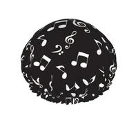 Gorro de ducha impermeable con banda elástica, gorro de ducha reutilizable de doble capa para mujer,Notas musicales blancas