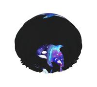 Gorro de ducha impermeable con banda elástica, gorro de ducha reutilizable de doble capa para mujer,Orca asesina impresa linda