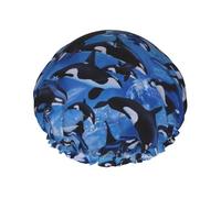 Gorro de ducha impermeable con banda elástica, gorro de ducha reutilizable de doble capa para mujer,Orca