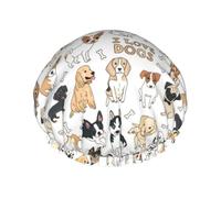 Gorro de ducha impermeable con banda elástica, gorro de ducha reutilizable de doble capa para mujer,Perros dibujados animales de diferentes tipos de razas
