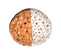 Gorro de ducha impermeable con banda elástica, gorro de ducha reutilizable de doble capa para mujer,Patrones de terrazo vectoriales sin costuras