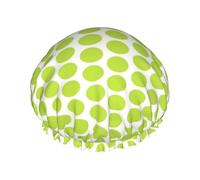 Gorro de ducha impermeable con banda elástica, gorro de ducha reutilizable de doble capa para mujer,Patrón abstracto de lunares blanco y verde lima