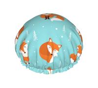 Gorro de ducha impermeable con banda elástica, gorro de ducha reutilizable de doble capa para mujer,Patrón sin costuras de zorro