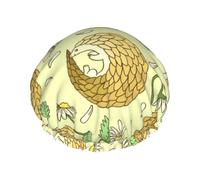 Gorro de ducha impermeable con banda elástica, gorro de ducha reutilizable de doble capa para mujer,Pangolines y margaritas