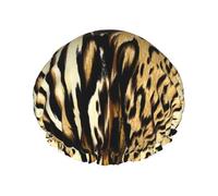 Gorro de ducha impermeable con banda elástica, gorro de ducha reutilizable de doble capa para mujer,Piel de leopardo, león y tigre atigrado