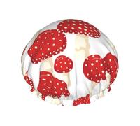 Gorro de ducha impermeable con banda elástica, gorro de ducha reutilizable de doble capa para mujer,Patrón de hongos rojos amanita muscaria