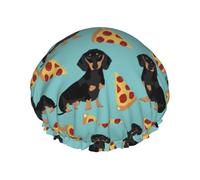 Gorro de ducha impermeable con banda elástica, gorro de ducha reutilizable de doble capa para mujer,Perro salchicha pizza