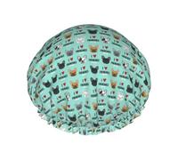 Gorro de ducha impermeable con banda elástica, gorro de ducha reutilizable de doble capa para mujer,Perro francés Me encantan los bulldogs franceses Cara de francés Aqua