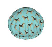 Gorro de ducha impermeable con banda elástica, gorro de ducha reutilizable de doble capa para mujer,Perro Airedale Terrier