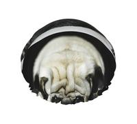 Gorro de ducha impermeable con banda elástica, gorro de ducha reutilizable de doble capa para mujer,Perros Pug Tristes Perros Pug Tristes Mascotas Pug