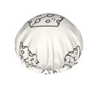 Gorro de ducha impermeable con banda elástica, gorro de ducha reutilizable de doble capa para mujer,Patrón de garabato de queso