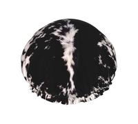 Gorro de ducha impermeable con banda elástica, gorro de ducha reutilizable de doble capa para mujer,Piel de vaca negra y blanca