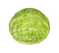 Gorro de ducha impermeable con banda elástica, gorro de ducha reutilizable de doble capa para mujer,Patrón abstracto verde lima fresco