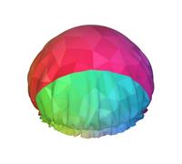 Gorro de ducha impermeable con banda elástica, gorro de ducha reutilizable de doble capa para mujer,Poligonal multicolor que consta de triángulos y arcoíris