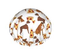Gorro de ducha impermeable con banda elástica, gorro de ducha reutilizable de doble capa para mujer,Pizza de boxeadores Pizza Comida Boxer Perro Perros Lindos Comida