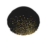 Gorro de ducha impermeable con banda elástica, gorro de ducha reutilizable de doble capa para mujer,Patrón de brillo dorado