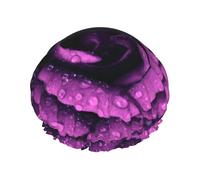 Gorro de ducha impermeable con banda elástica, gorro de ducha reutilizable de doble capa para mujer,Rosa morada impresa