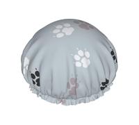 Gorro de ducha impermeable con banda elástica, gorro de ducha reutilizable de doble capa para mujer,Rastros de huellas de patas Cate