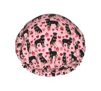 Gorro de ducha impermeable con banda elástica, gorro de ducha reutilizable de doble capa para mujer,Rottweiler San Valentín Perro Amor Mejores Perros Rottweilers