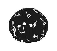 Gorro de ducha impermeable con banda elástica, gorro de ducha reutilizable de doble capa para mujer,Señales de notas musicales negras