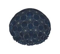 Gorro de ducha impermeable con banda elástica, gorro de ducha reutilizable de doble capa para mujer,Sashiko Tobi ASA No Ha Hoja de cáñamo dispersa