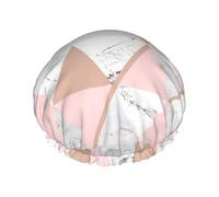 Gorro de ducha impermeable con banda elástica, gorro de ducha reutilizable de doble capa para mujer,Triángulo blanco y rosa