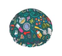 Gorro de ducha impermeable con banda elástica, gorro de ducha reutilizable de doble capa para mujer,Tema de ciencia de dibujos animados