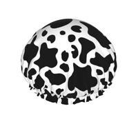 Gorro de ducha impermeable con banda elástica, gorro de ducha reutilizable de doble capa para mujer,Vaca blanca y negra