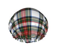 Gorro de ducha impermeable con banda elástica, gorro de ducha reutilizable de doble capa para mujer,Vestido Stewart colorido a cuadros escoceses