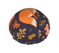 Gorro de ducha impermeable con banda elástica, gorro de ducha reutilizable de doble capa para mujer,Zorro lindo de otoño