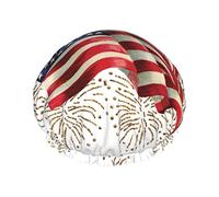 Gorro de ducha impermeable con diseño de bandera estadounidense y fuegos artificiales, gorro de baño elástico para el cabello, gorros de baño para el cabello con protección ambiental, doble capa imp