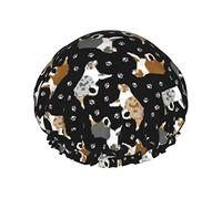 Gorro de ducha impermeable con diseño de pastores australianos y patas, gorro de baño elástico para el cabello, protección del medio ambiente, gorros de baño para el cabello, capas dobles impermeabl