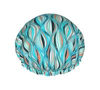 Gorro de ducha impermeable de color turquesa abstracto con textura moderna de mediados de siglo, gorro de baño elástico para el cabello, protección del medio ambiente, gorros de baño para el cabello