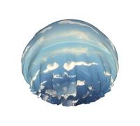 Gorro de ducha impermeable de doble capa con cielo azul y nubes blancas para mujer, duradero, ligero y portátil, accesorio de baño para cabello largo