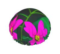 Gorro de ducha impermeable de doble capa con diseño de hojas de flores, morado y rojo, para mujeres y hombres, reutilizable, banda elástica