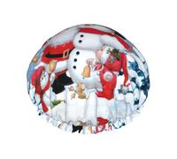 Gorro de ducha impermeable de doble capa con diseño de Papá Noel y muñeco de nieve, multiescena, multiusos, apto para adultos, niños y mujeres