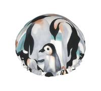 Gorro de ducha impermeable de doble capa con diseño de pingüino bonito de acuarela para mujer, para cabello largo, con estampado de dibujos animados