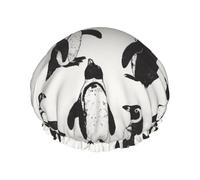 Gorro de ducha impermeable de doble capa con diseño de pingüino para mujer, con pelo largo y estampado de dibujos animados