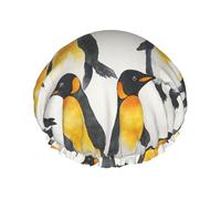 Gorro de ducha impermeable de doble capa con diseño de pingüino para mujer, con pelo largo y estampado de dibujos animados