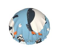 Gorro de ducha impermeable de doble capa con diseño de pingüino para mujer, con pelo largo y estampado de dibujos animados