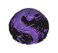 Gorro de ducha impermeable de doble capa con dragón chino morado para mujeres y hombres, protección del cabello para baño, máscaras faciales, spa