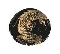 Gorro de ducha impermeable de doble capa con dragón dorado chino para mujeres y hombres, protección del cabello para baño, máscaras faciales, spa