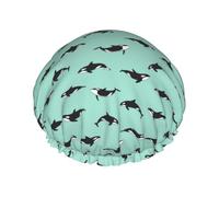 Gorro de ducha impermeable de doble capa con estampado de ballena del océano Pacífico, para mujeres y hombres, reutilizable, banda elástica