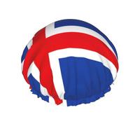 Gorro de ducha impermeable de doble capa con estampado de bandera de Islandia, para mujeres y hombres, reutilizable, banda elástica