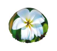 Gorro de ducha impermeable de doble capa con estampado de flores hawaianas para mujeres y hombres, reutilizable, banda elástica