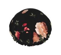 Gorro de ducha impermeable de doble capa con estampado de flores para mujeres y hombres, reutilizable, banda elástica