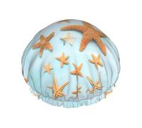 Gorro de ducha impermeable de doble capa con estampado marítimo en 3D, para mujeres y hombres, reutilizable, banda elástica